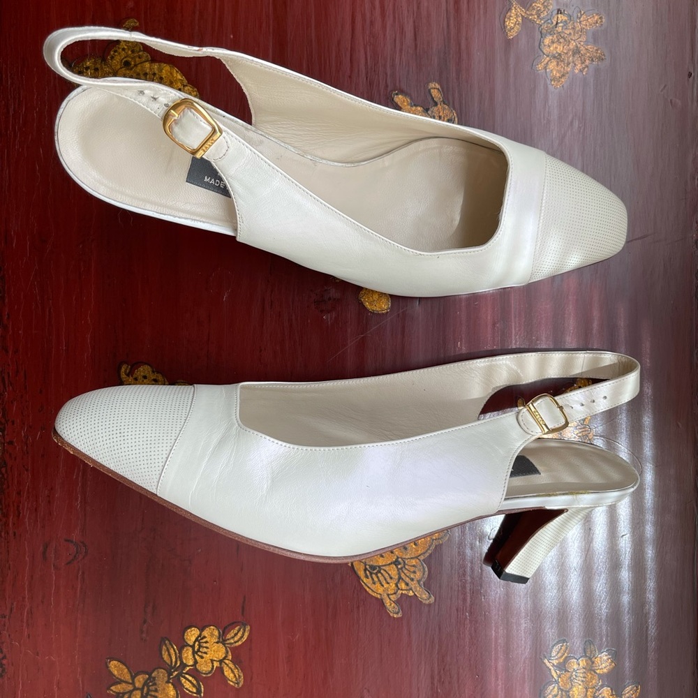 Bally pearlized cream leather sling backs